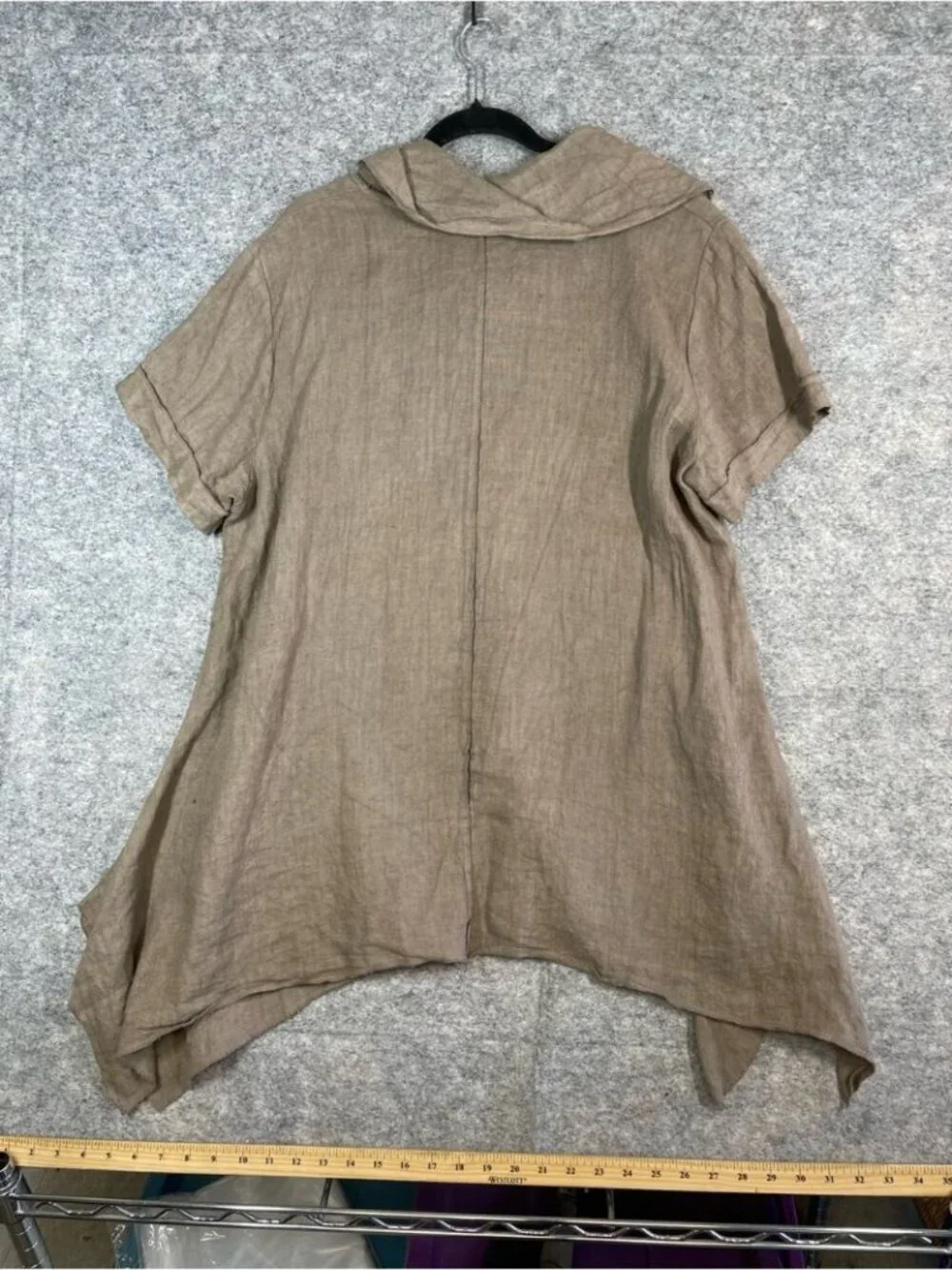 Italian Linen Tunic Dress Taupe Asymmetrical Boho Lagenlook Minimalist Vacation